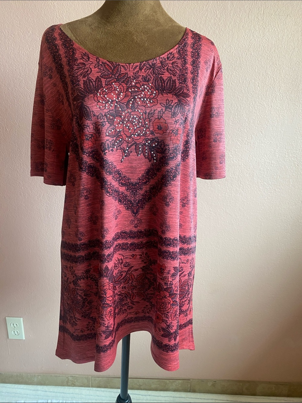 RUE JUJU Pink Floral Heart-Print Tunic Top